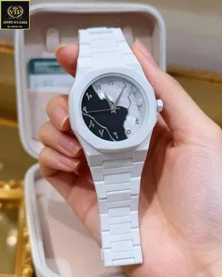 Men's Carbon Fiber White Marble Arabic Aura Watch