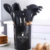 12 Pcs Silicone Cooking Utensils Kitchen Utensil Set | Heat Resistant Kitchen Non Toxic Spatula Set With Turner Tongs,spoon,brush,whisk-wooden Handle – Random Color