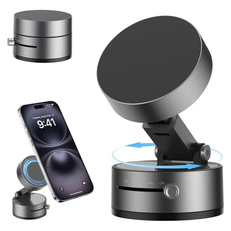 Magnetic Wireless Phone Holder with Vacuum Suction Cup | Foldable, Strong Magnetic Grip for Maximum Phone Security