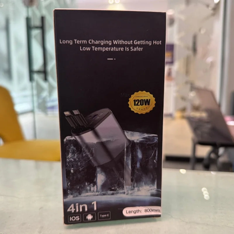 4-in-1 Retractable Car Charger | Dual Port USB-C PD Fast Charging