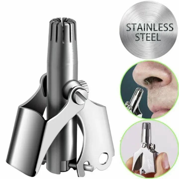 Manual Stainless Steel Nose & Ear Hair Trimmer – Painless, Battery-Free Precision Grooming Tool with Cleaning Brush