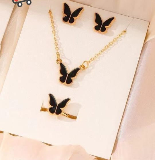 Butterfly Set, Pack Of 4 / Pendants Necklace Earrings Ring For Women Jewelry