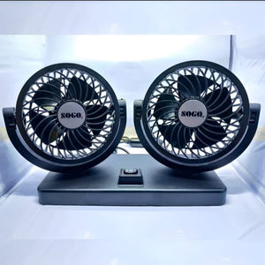 Car Fan Dual Head 4-inch 12v/24v – 360° Rotating Low Noise Cooling Fan With Cigarette Lighter Plug – 100% Copper Motor – Universal For Cars, Suvs & Trucks With Box