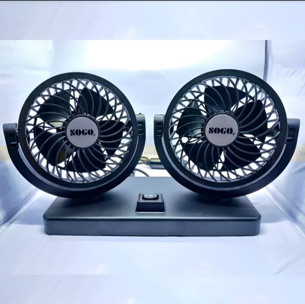 Car Fan Dual Head 4-inch 12v/24v – 360° Rotating Low Noise Cooling Fan With Cigarette Lighter Plug – 100% Copper Motor – Universal For Cars, Suvs & Trucks With Box