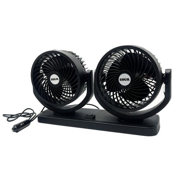 Car Fan Dual Head 4-inch 12v/24v – 360° Rotating Low Noise Cooling Fan With Cigarette Lighter Plug – 100% Copper Motor – Universal For Cars, Suvs & Trucks With Box