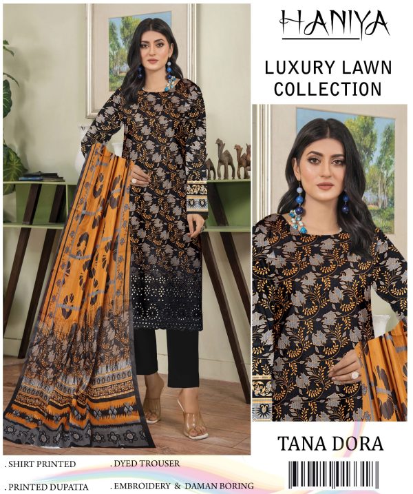 ✨ Haniya ✨ 3 Piece Digital Printed Doriya Shirt With Front Shifli Boring Daman Chickenkari/unstitched Suit New Collection For Womens