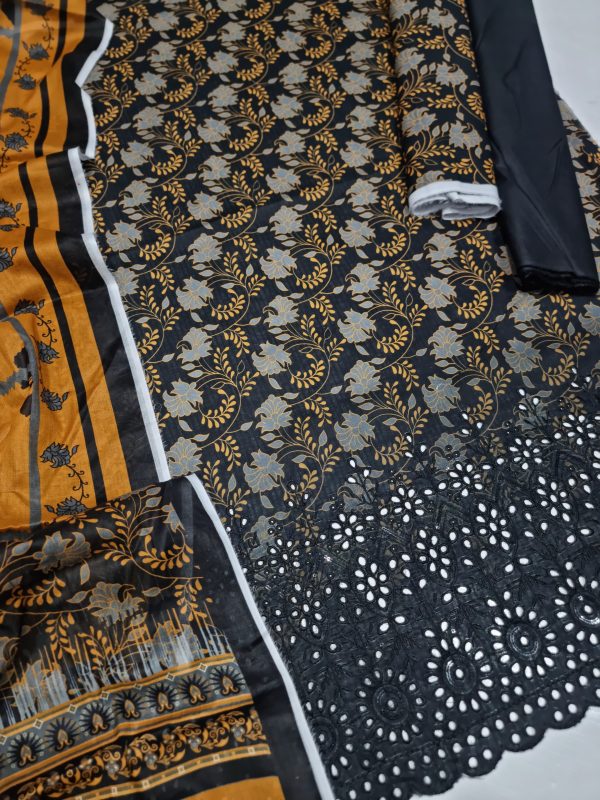 ✨ Haniya ✨ 3 Piece Digital Printed Doriya Shirt With Front Shifli Boring Daman Chickenkari/unstitched Suit New Collection For Womens