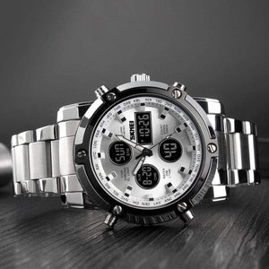 Skemie 1389 Men’s Digital Analog Watch Waterproof Digital Chronograph Led Multi-time Business Watch Stainless Steel (without Box)